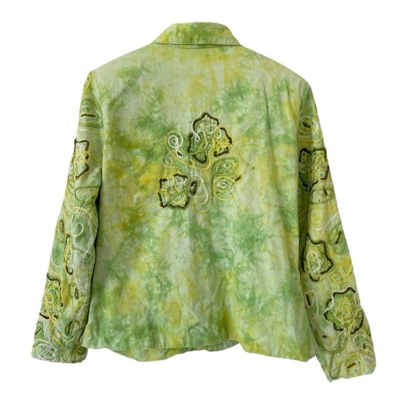 Anage Womens Tie Dye Jacket Size L Sequin Embellished Floral VTG Denim Blazer - Picture 10 of 16